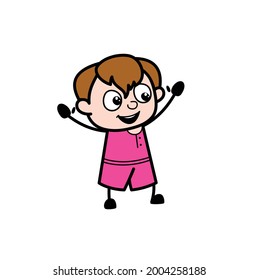 Adorable Cute Cartoon Boy Raising Arms