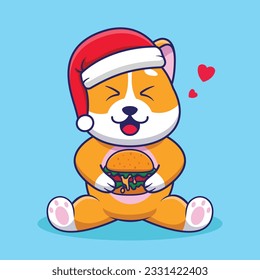 Adorable and Cute Cartoon corgy eat Burger Mascot Vector, Cute Cartoon Logo Animal and Food Mascot Illustration Style, Cute Cartoon Logo Animal and Food Mascot Illustration Design, Cute Sticker Design