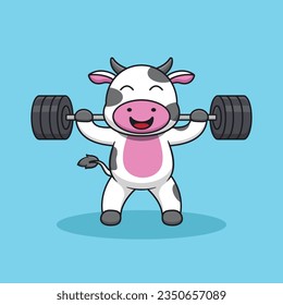 Adorable and Cute Cartoon Cow Lifting barbell Mascot Vector, Cute Cartoon Logo Animal, Gym Mascot Illustration Style, Cute Cartoon Logo Animal and Gym Mascot Illustration Design, Cute Sticker Design