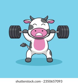 Adorable and Cute Cartoon Cow Lifting barbell Mascot Vector, Cute Cartoon Logo Animal, Gym Mascot Illustration Style, Cute Cartoon Logo Animal and Gym Mascot Illustration Design, Cute Sticker Design