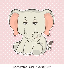 Adorable cute cartoon elephant baby. Modern animal flat style. Graphic element for kids, greeting card, cover, poster and t-shirt. Vector illustration.