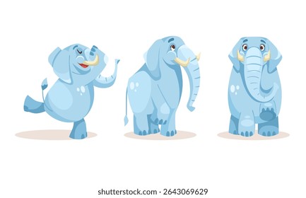 Adorable Cute Cartoon Elephants Displaying Playful and Joyful Poses for Everyone to Enjoy