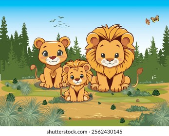 Adorable cute cartoon lion illustration 