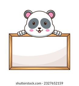 Adorable and Cute Cartoon panda bear illustration holding a blank sign with both hands isolated on white background, cartoon flat vector illustration.