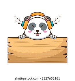 Adorable and Cute Cartoon panda bear illustration holding a blank sign with both hands isolated on white background, cartoon flat vector illustration.