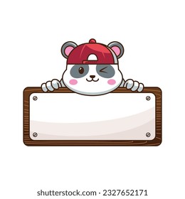 Adorable and Cute Cartoon panda bear illustration holding a blank sign with both hands isolated on white background, cartoon flat vector illustration.
