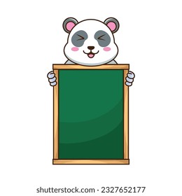 Adorable and Cute Cartoon panda bear illustration holding a blank sign with both hands isolated on white background, cartoon flat vector illustration.