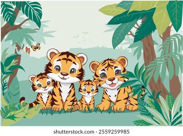 Adorable cute cartoon tiger illustration