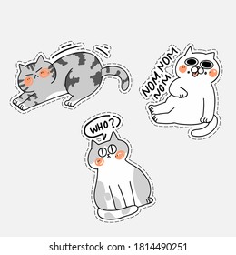 Adorable Cute Cat Kitten Doodle Illustration Sticker 4 Asset Set. Best For Messenger Chat App, Print Premium Vector