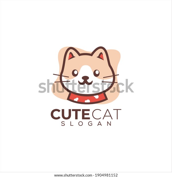 Adorable Cute Cat Logo Design Stok Vektör (Telifsiz) 1904981152