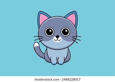 Adorable Cute Cat Vector Icon on White Background