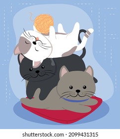 adorable cute cats playing with wool