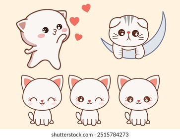 Adorable Cute Chibi Cats Stickers - Vector Illustration for Decoration and Fun