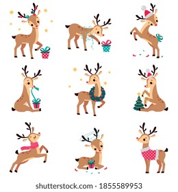 Adorable juego de avispones de Navidad, Feliz Navidad y Año Nuevo, Felices Fiestas de Invierno Concepto Estilo de dibujos animados Ilustración vectorial