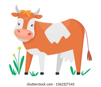 Adorable cute cow.  Vector design for milky pack or illustration for children. Cartoon flat style.