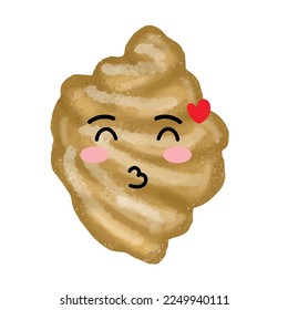 Adorable cute croissant bread emoticon character isolated on white background