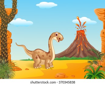 Adorable cute dinosaur with the prehistoric background