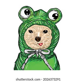 Adorable cute dog isolated on white background. with frog costum