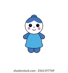 Adorable Cute Doll Sticker Vector Illustration