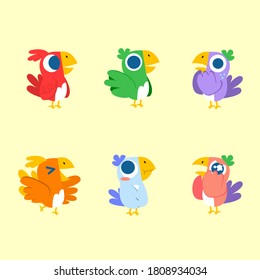 Adorable Cute Expressive Colorful Bird Vector Flat Illustration Asset Collection