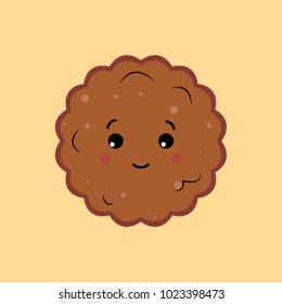 adorable cute funny chocolate cookie flat vector design illustration food eating dessert character cartoon happiness love joy comic pastry baking bakery icon logo symbol breakfast meal morning