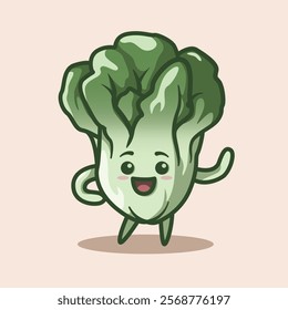 Adorable Cute Green Lettuce Vegetable Character Illustration