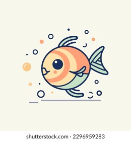 Adorable cute kawaii fish illustration