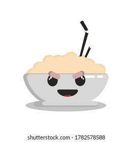 An adorable cute kawaii rice bowl vector look a bit angry