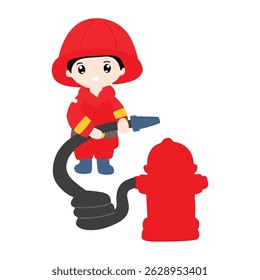 Adorable cute kids fire fighter character