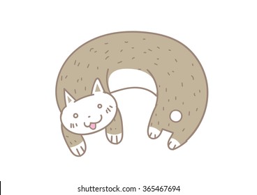 adorable cute long brown cat doodle illustration vector