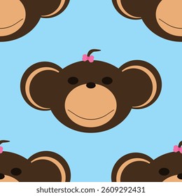 Adorable Cute Monkey Vector Seamless Pattern Digital Paper for Children's Nursery, Baby Shower Decorations, Scrapbooking, Kids Room Wallpaper, Fabric, Wrapping Paper, and Fun Jungle-Themed Crafts