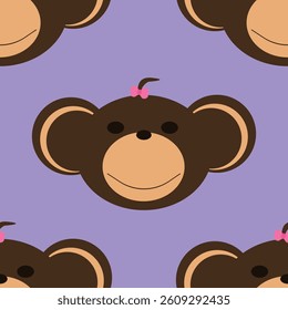 Adorable Cute Monkey Vector Seamless Pattern Digital Paper for Children's Nursery, Baby Shower Decorations, Scrapbooking, Kids Room Wallpaper, Fabric, Wrapping Paper, and Fun Jungle-Themed Crafts