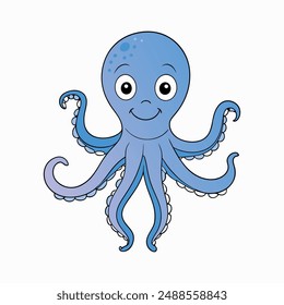 Adorable cute octopus cartoon vector illustration, perfect for kids' designs and playful projects.