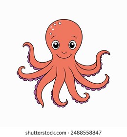 Adorable cute octopus cartoon vector illustration, perfect for kids' designs and playful projects.