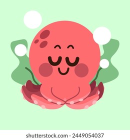 Adorable Cute Octopus Character Bow Greeting Doodle Illustration Vector Asset