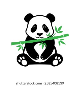 Adorable cute panda and bamboo cartoon vector illustration