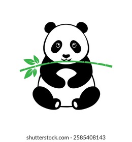 Adorable cute panda and bamboo cartoon vector illustration