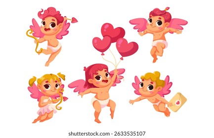 Adorável e bonito Pixel Art Cupids estão alegremente comemorando o amor de uma maneira maravilhosamente colorida