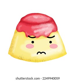 Adorable cute Pudding emoji sticker icons. Different emotions smiling faces, vector illustration. Sticker emoji cupcakes