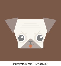 Adorable Cute Pug Flat Design On Brown Background
