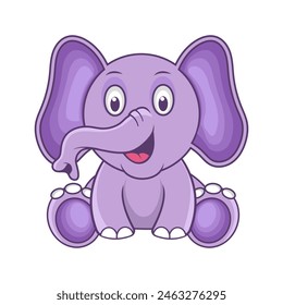 Adorable, cute purple baby elephant drawing for use in sticker, t-shirt print, kids wear fashion design, baby shower invitation card. Isolated on a white background