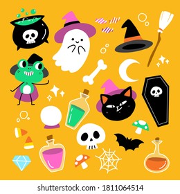 Adorable Cute Scary Halloween Vector Character Set Illustration Design Collection