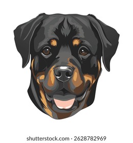 Adorable, cute, simple Rottweiler dog head Vector on white background