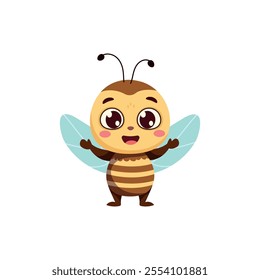 Adorable cute smiling honey bee with a blue wings cartoon character vector illustration