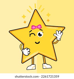 Adorable Cute Star Character Vector Illustration, This character is often used as a design for toy products, clothing, accessories, stationery, and other merchandise