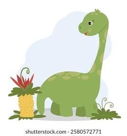 Adorable cute stegosaurus, prehistoric reptile. Baby dinosaur. Colorful cute baby illustrations for greeting card design, congratulations and invitation card making.