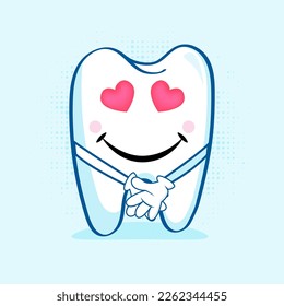 Adorable Cute Tooth Character, Dieser Charakter wird häufig als Design für Zahnpflegeprodukte, Lehrmaterialien und andere Waren im Zusammenhang mit der Zahngesundheit verwendet