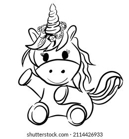 Adorable cute unicorn, you can color with your favorite crayon. For the design of coloring books, prints, posters, stickers, tattoos, etc. Vector