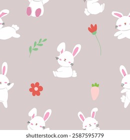 Adorable and Cute White Bunny Seamless Pattern