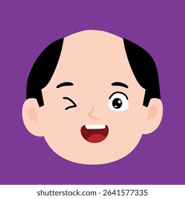 Adorable cute wink happy face expressions of bald men cartoon illustrations. 